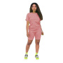 Conyson hot sale summer Custom logo Made Outdoor women pure color sport suit clothes two-piece adult t-shirt shorts clothing Set