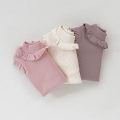 Conyson New Baby Korean Clothes Cotton Cute Pleated Ruffle Collar Long-Sleeved T-shirt Girl Sweet Princess Slim Legging Baby Set