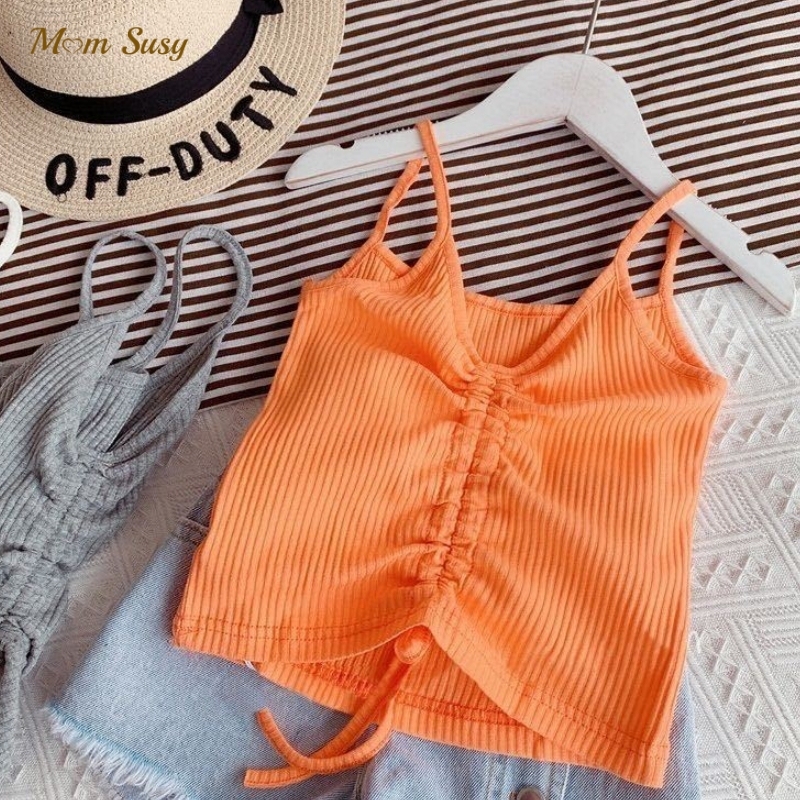 Conyson Fashion Boutique Summer Children Shirt Knit Top Cotton Solid Sleeveless Ruffler Kids Girl Clothes Vest