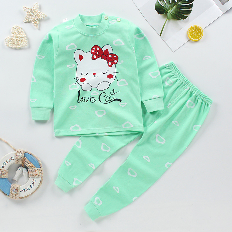 Wholesale Breathable Long Sleeve Kids Sleepwear Cotton Kids Cartoon Pyjamas Korean Kids Pajamas Set
