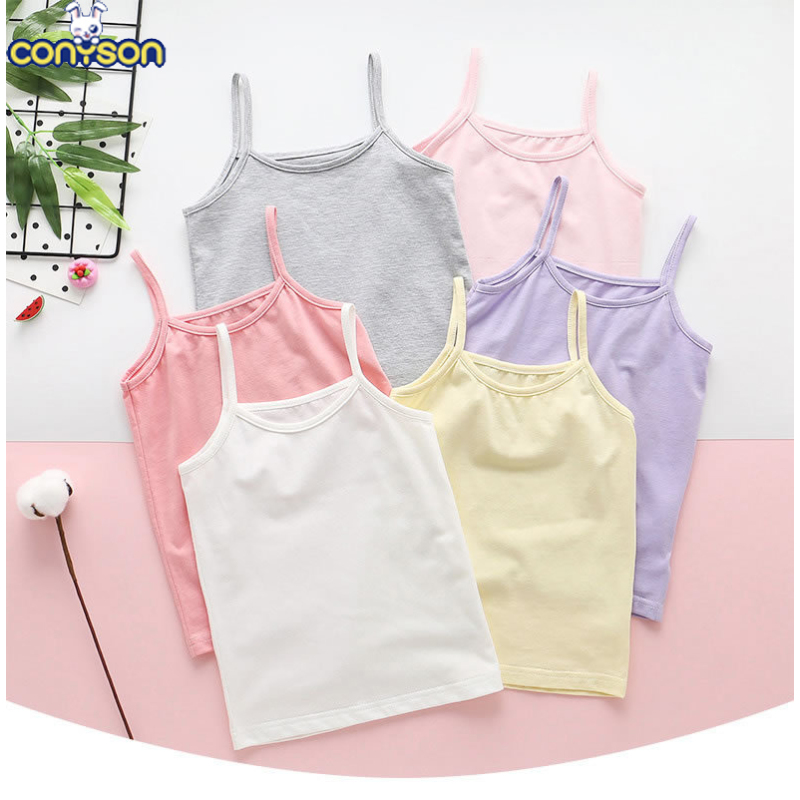 Conyson hot sale boutique Children's baby Korean kid Summer Fashion pure color clothes cotton wear cute Girl's clothing Top vest