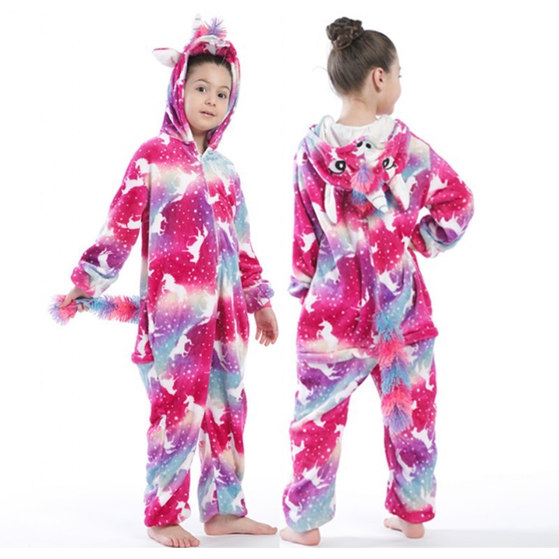 Wholesale Tie Dye  Kids Girl Jumpsuit Pyjamas Kids Cartoon Girls' Sleepwear Kids Unicorn Onesie Flannel Pajamas