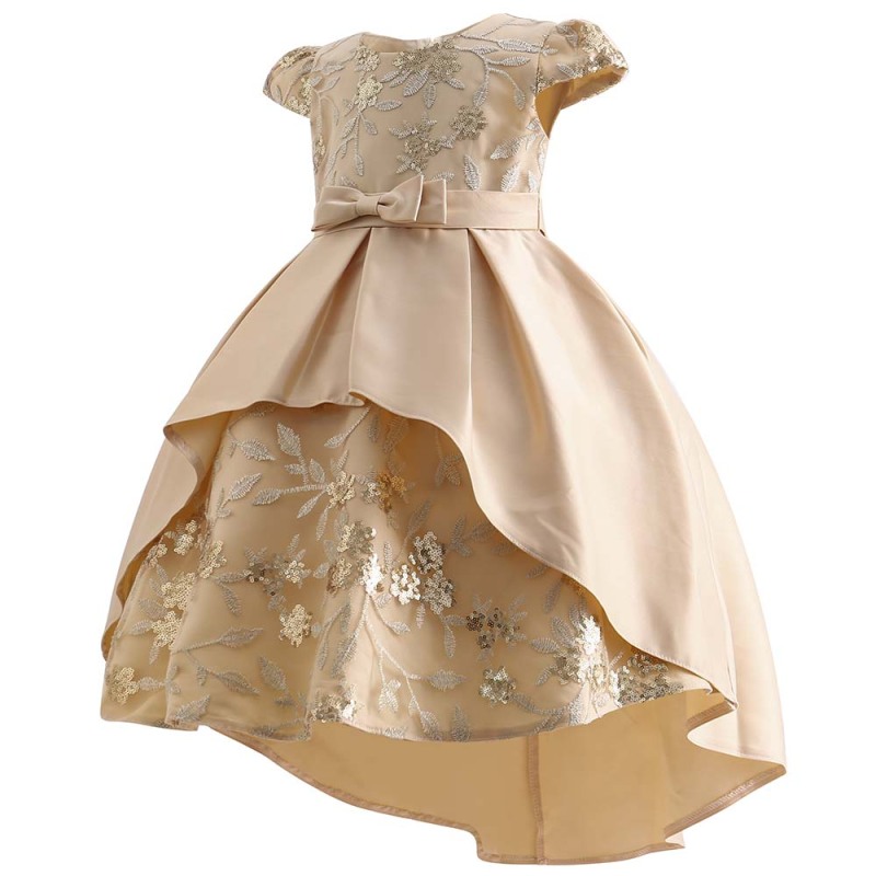 High Quality Kids Clothing Formal Trailing Birthday Puff Sleeve Knee-Length Party Wear Flower Dress Girl