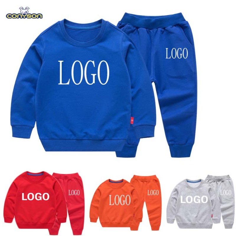 Conyson Wholesale Spring Custom Logo Baby Boys Customize Fashion Boutique Cotton Pants 2pcs Kids Girls Clothing Sets