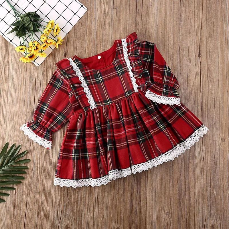 Christmas Girls Red Dress Toddler Baby Kid Girls Lace Ruffles Tutu Party Dress Plaid Xmas Costumes Children Clothes