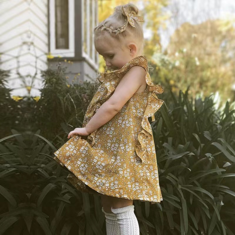 Conyson boutique Solid Color Kid Clothes fly sleeve Casual Baby Girl Bow Princess clothing Dress