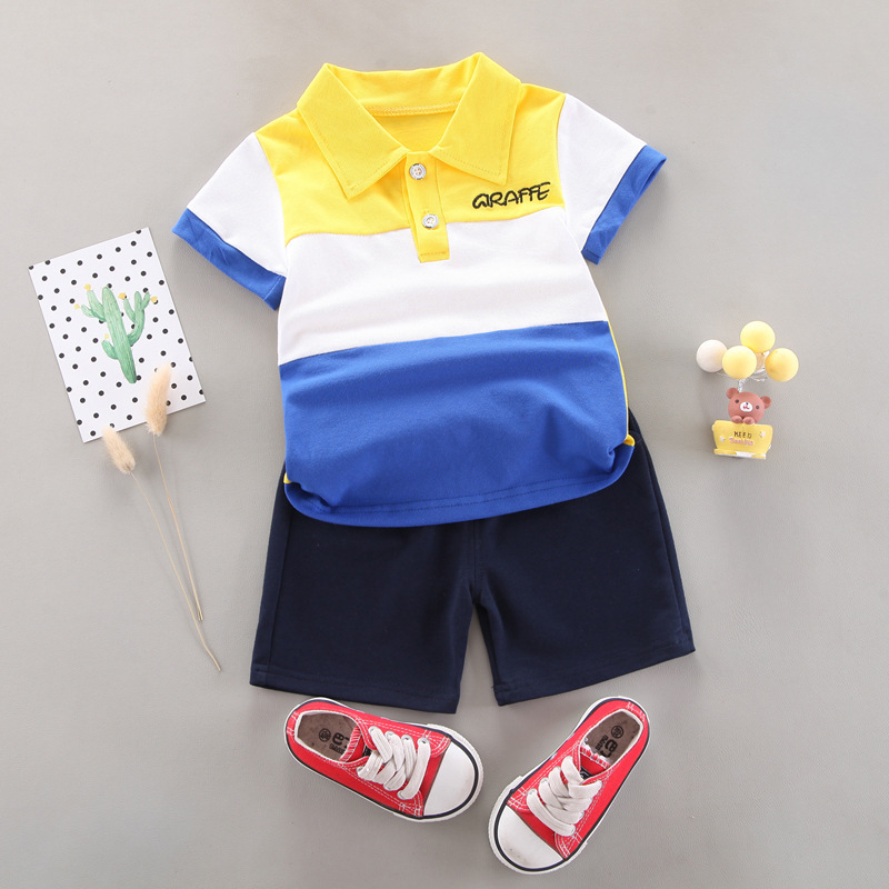 Conyson hot sale korea fashion toddler cotton patchwork apparel baby boys designer kids clothes summer outfit short clothing set