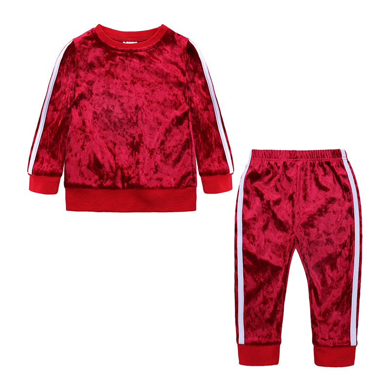 Factory Customized Long-sleeved Children's Girls' Sports Suit Clothing Two-piece Warmth Gold Velvet Girls Suit