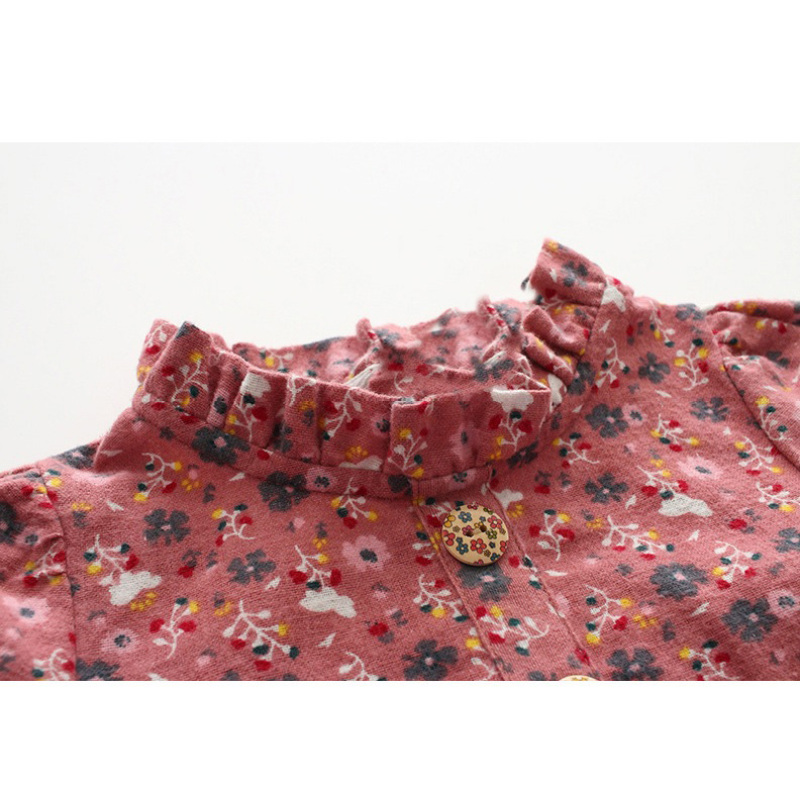 High Quality Lace Button Knee-Length Dot Straight Wholesale Kids Girl Long Sleeve Cotton Dresses