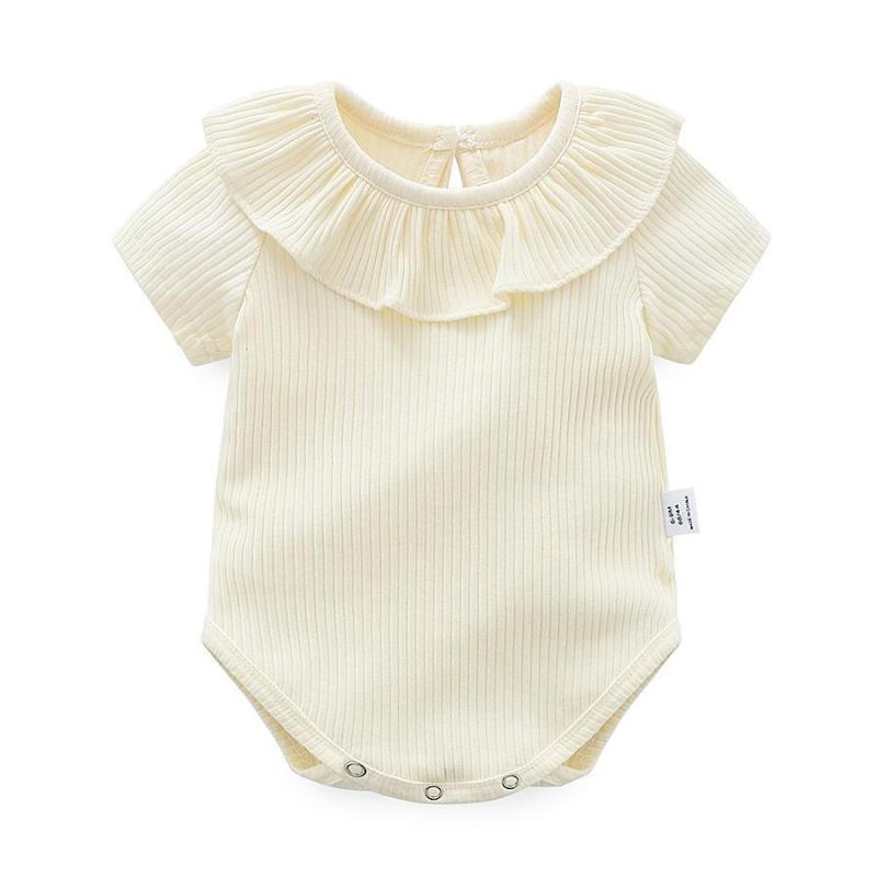 Conyson Factory Supply Square Collar solid color toddler Baby Girls' Ruffle Rompers short sleeve clothing Baby Clothes Newborn