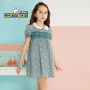Fashion A-Line Floral Petal Sleeve Turn-Down Collar Wholesale Cotton Smocking Summer Girl Dress