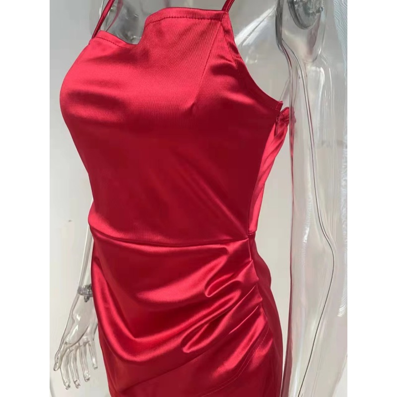 Conyson Delivery Fast Stock Clothing Spring Summer Women's Clothes Solid Color Shirring Design Women's Daily Slip Dress