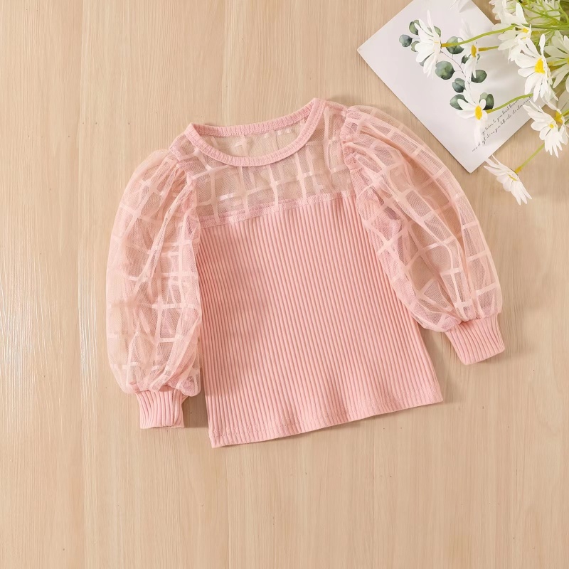 Wholesale spring autumn Mesh Solid Color Shirts Clothes hole pearl jeans sets Girl Fashion Outfits Girl Clothes Sets