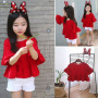 Conyson boutique custom logo made Korean teen kids Fashion pure color fold wide sleeve wear Girl clothing one piece girl T-shirt