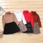 Autumn Fashion Kids Girls Clothes Sets 2pcs Solid Knit Long Sleeve Turtleneck Sweater Tops Plaid Skirts