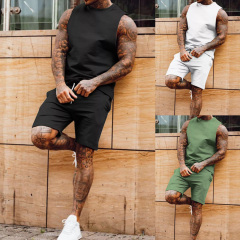 Conyson wholesale summer full set cotton clothes sport wear top and short beach jogger 2 pieces tracksuit men sets