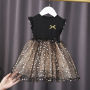 Fashionable New Puffy Net Yarn Baby Girls Birthday Wedding Party Kids Star Print Sequin Long Sleeve Girls Dresses