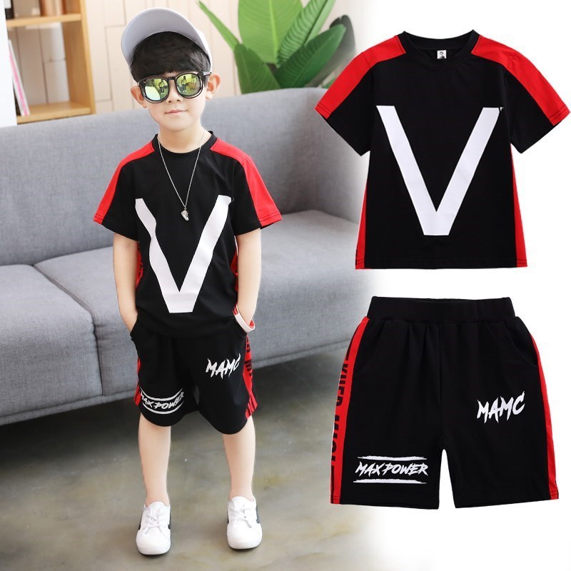 Summer Boy Sets New 2021 Sports Neck Suit Children's Clothing High Quality Clothing Summer Boy Shorts Cotton Short-sleeved Suit