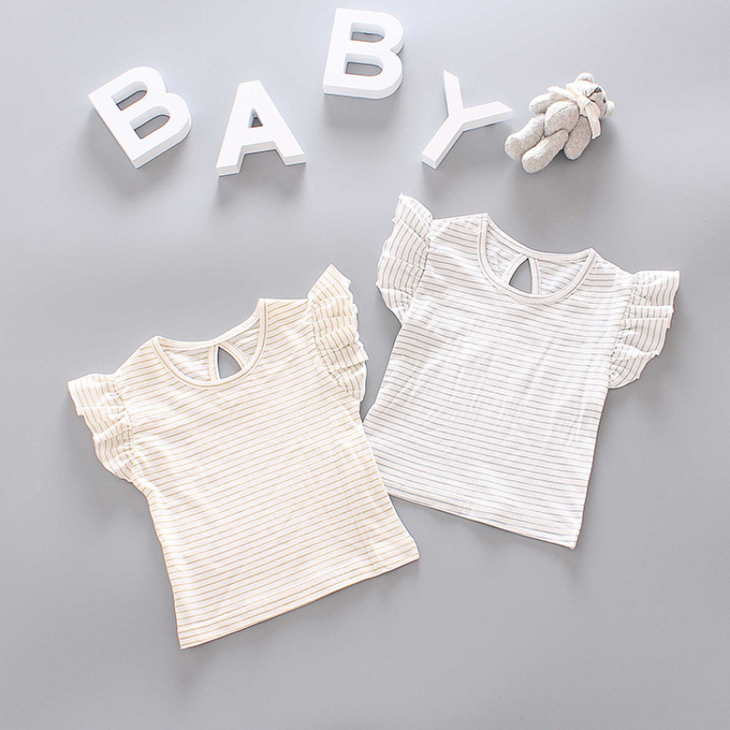 2021 Children's Cute Stripe High Quality Summer New Fashion Little Girls Striped Blouse With Suspenders 2 Piece Set