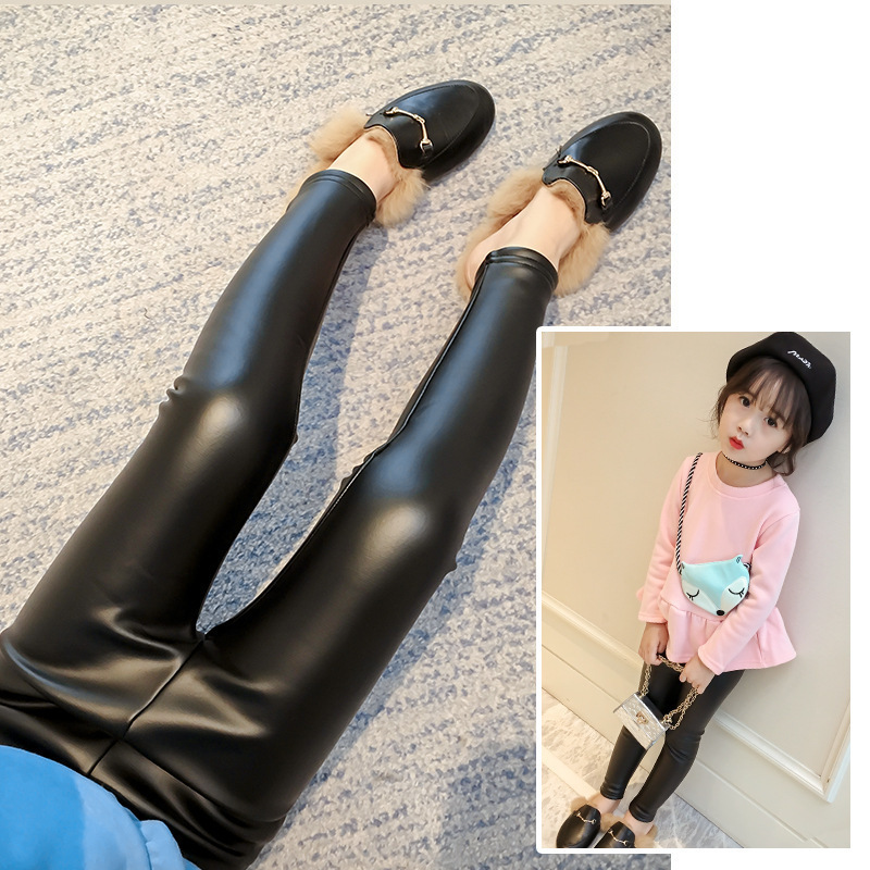 Conyson Hot Kids Clothes Velvet Leggings Pencil Pants Children Warm Trousers Faux PU Leather Legging Slim Leather Pants