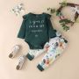 Winter Autumn Baby Girl Strip Embroidered Organic Cotton Letters Sleeve Clothes Set Three-piece Suit