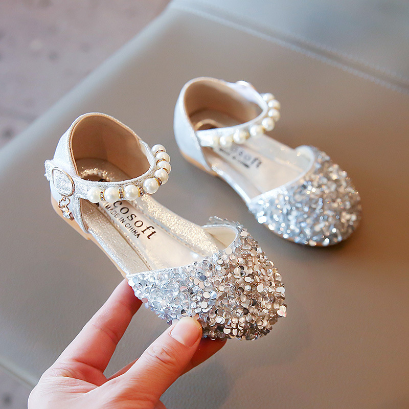 Conyson summer hot sale new fashion korean toddler size 21-36 Children's baby sequins pearl shoes kids girl shine dancing shoes
