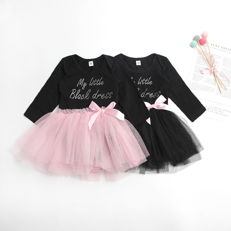 Toddler Infant Baby Girl Long Sleeve Dresses Party Flower Lace Dress Black Romper Jumpsuit Outfit