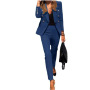 Online order ready to ship two piece solid color woman clothes set top fashionable women elegant dress suit long for office work