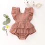 Conyson New Design European Style Spring Summer Sleeveless Hidden Button Bowknot Cotton Infant Newborn Baby Girl Romper