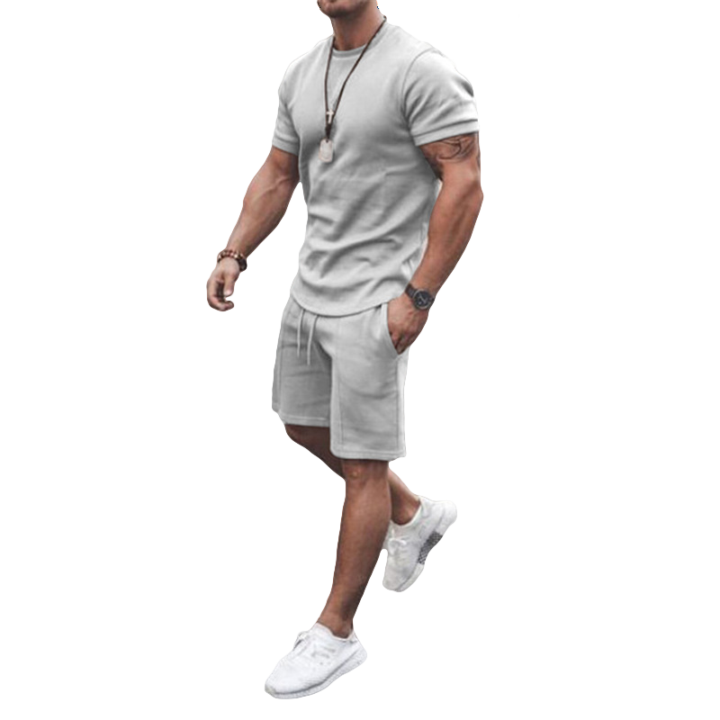 Wholesale Summer New Men Casual Shorts Sets Short Sleeve T Shirt Shorts Solid Tracksuit Set Men's Brand Clothing 2 Pieces Sets