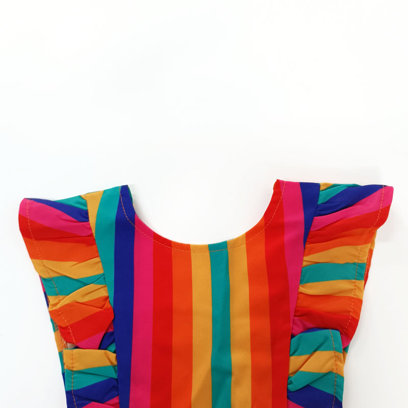 Conyson Cotton Casual Princess Short Dresses Colorful Rainbow Striped Sleeveless Ruffle Little Girls Pinafore Dress