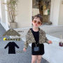 Beautiful Older Children Girls Autumn Long-sleeved Leopard Coat  Knitted Skirt Set