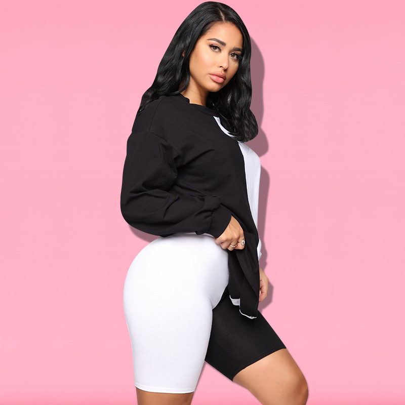 Conyson Summer Casual Mother Daughter Black White Short Sleeve Matching Sweatshirts Family Set Mommy and Me Clothes Suits