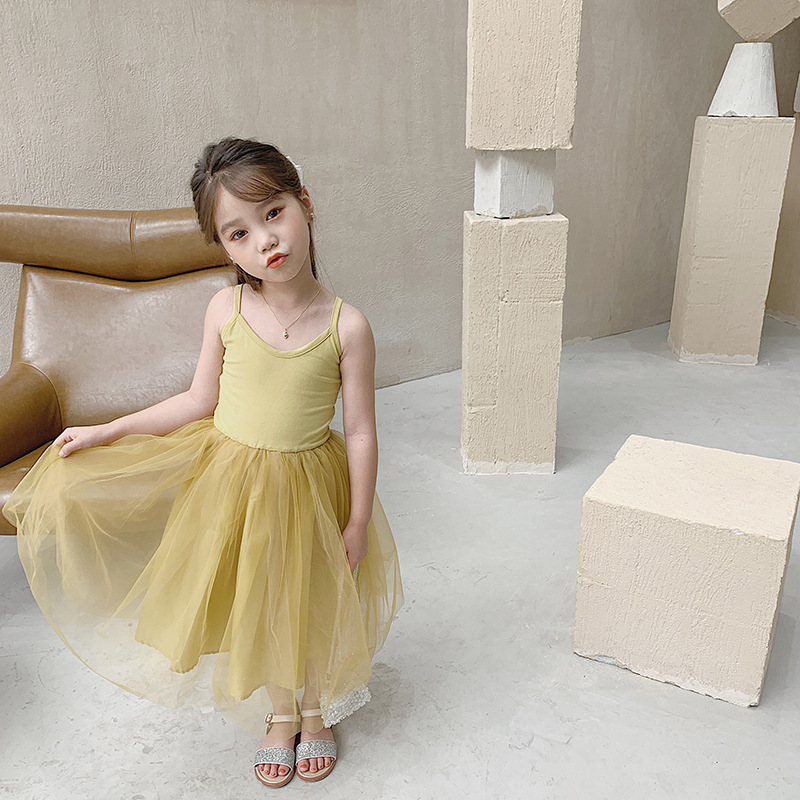 Conyson Hot Sale Summer Kids Clothes Patchwork Solid Gauze Skirt Baby Girl Sweet Outfit Lace Dancing Slip Dress for Little Girls