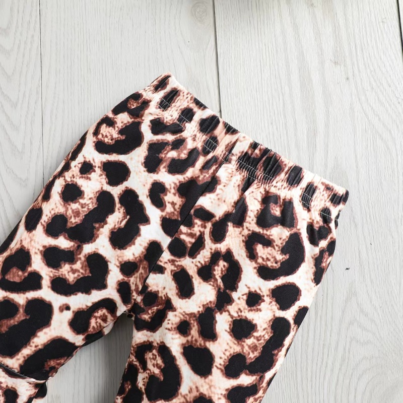 Conyson Baby Girl Clothes Set T-shirt Tops+ Leopard Print Bell-bottomed Pants Flared Pants Outfits Kids Clothes Girls Set