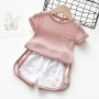 Conyson Wholesale Kids Summer Clothes Baby Girls Smile Letter Printed Casual Ice Silk Short Sleeve Sports Children Clothing Set