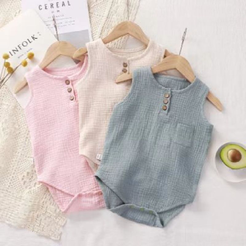 Conyson Summer Baby Boy Girl Rompers Muslin Cotton Sleeveless Newborn Infant Romper Jumpsuit Solid Color Baby Clothing