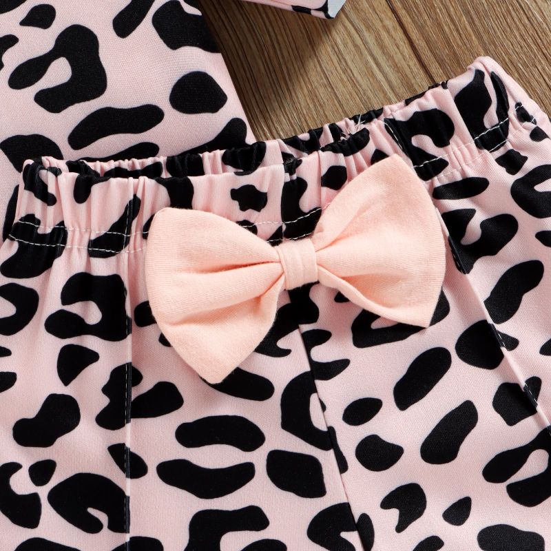 Conyson hot sale Latest korea Fashion designer Style Toddler Girl t-shirt Shorts clothes suit Kids leopard 2 pieces clothing Set