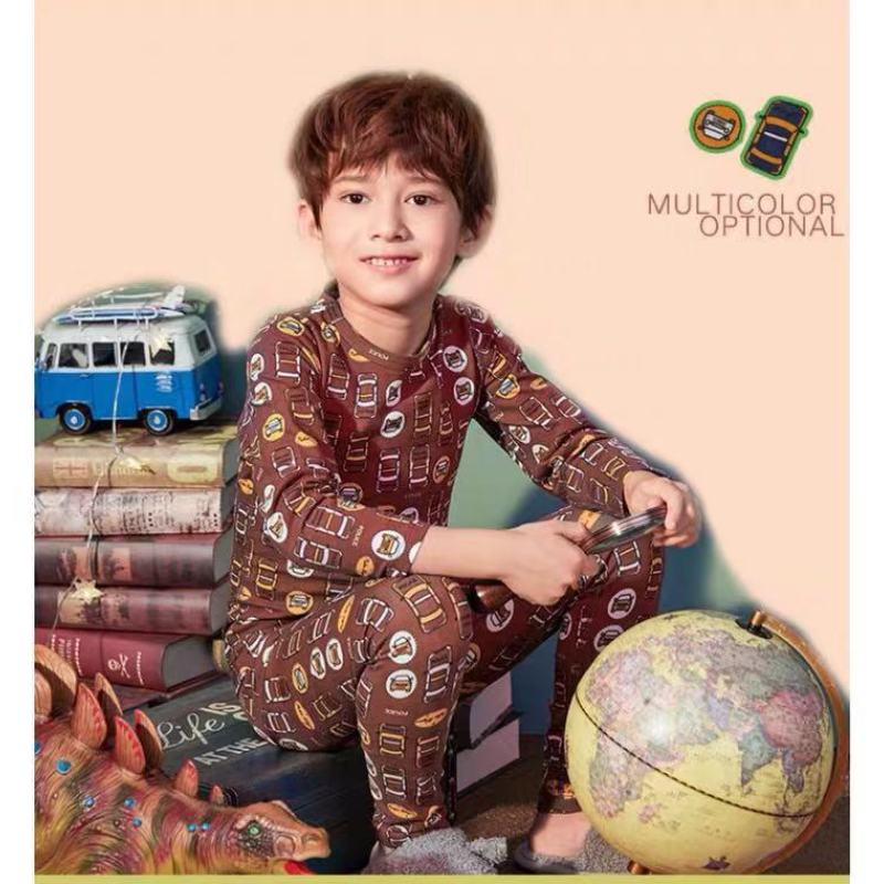 Bulk kids pajamas set child sleepwear ready to ship cartoon print kids thermal pajamas