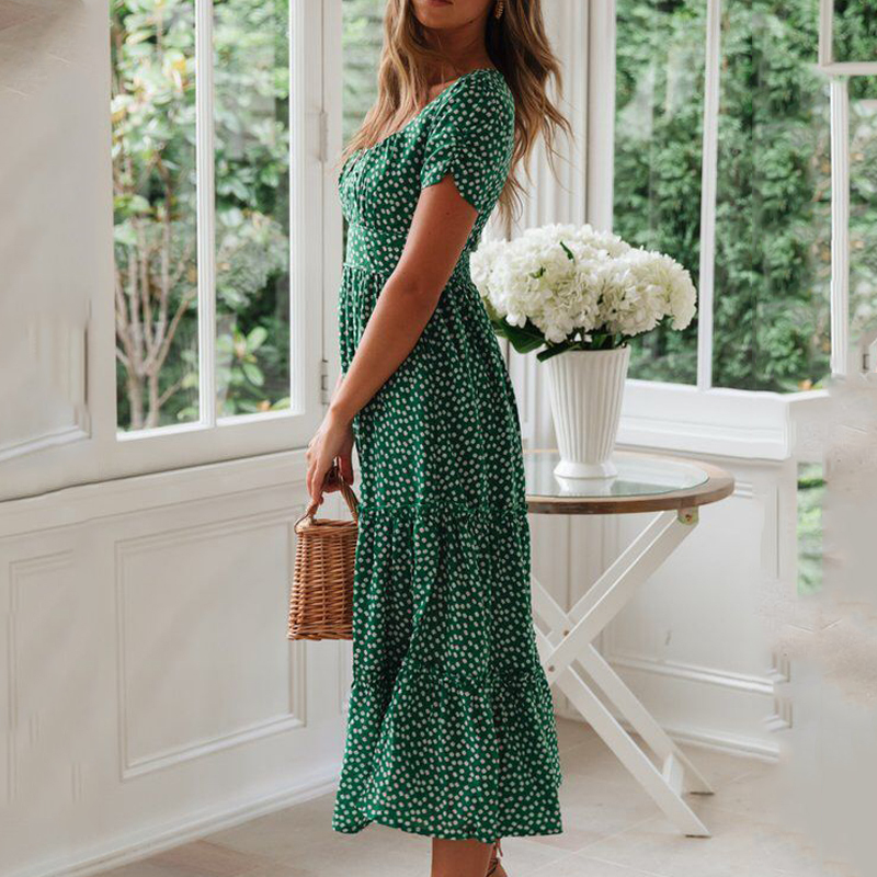 Conyson Fashion Hot Night Beach Summer Vintage Print Puff Sleeve Flower Printed Floral Women Dress Casual Elegant For Lady Maxi