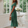Conyson Fashion Hot Night Beach Summer Vintage Print Puff Sleeve Flower Printed Floral Women Dress Casual Elegant For Lady Maxi