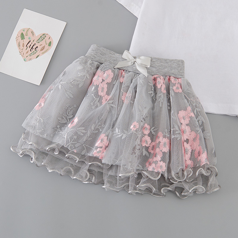 Conyson Korea Designer Kids Clothes Latest Baby Girls Summer Casual All-match Short Skirt Flowers Mesh Embroidered Skirt