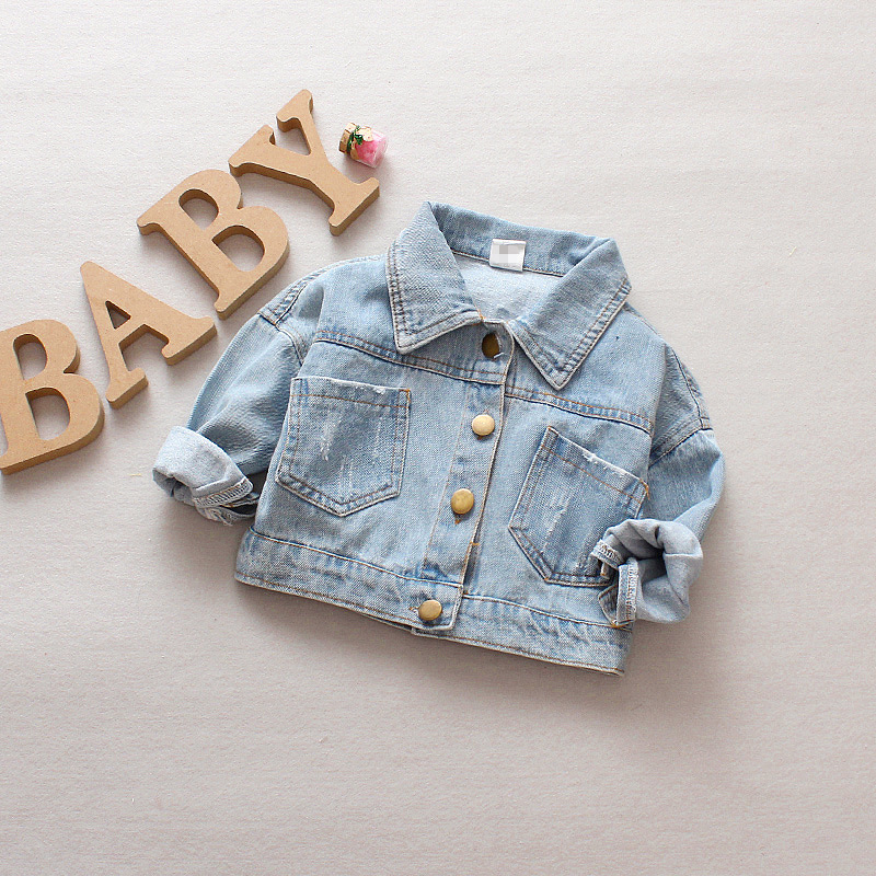 Custom Children Wear Baby Single Breasted Cotton Kids Cartoon Denim Jacket Toddler Girl Coats