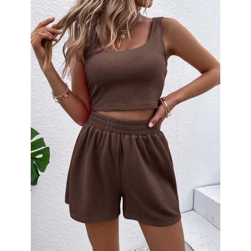 2023 Summer Custom Logo Workout Top And Shorts Sexy Fitness Urban Leisure Women Matching Tracksuit Clothing 2 Piece Set