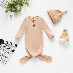 Conyson Stock Lot Custom Vintage Autumn Newborn Plain Toddler Sleep Clothing Infant Boys Girls Gown Solid Color Baby Romper