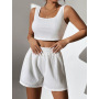 2023 Summer Custom Logo Workout Top And Shorts Sexy Fitness Urban Leisure Women Matching Tracksuit Clothing 2 Piece Set