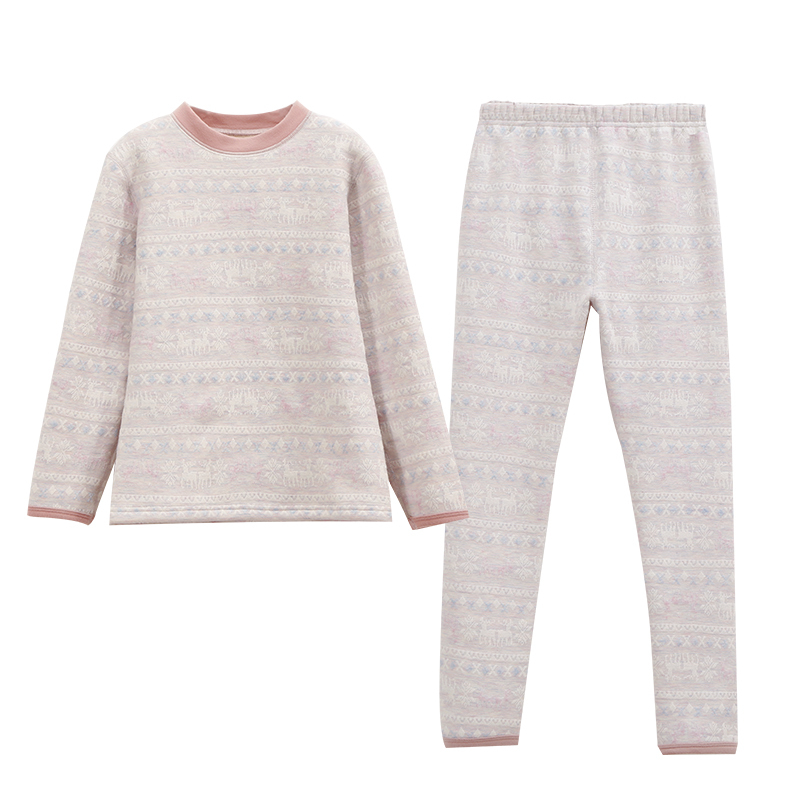 Kids long johns thermal underwear set cotton jacquard thermal pajamas