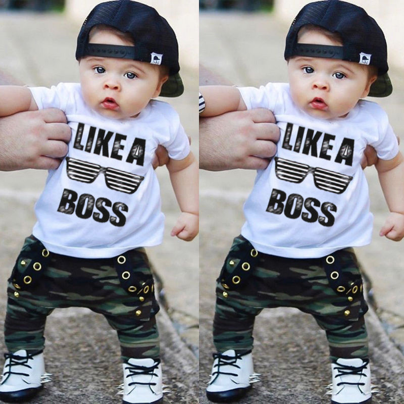 Conyson summer infant Boy Casual tshirt 2 Pieces short Toddler baby children camouflage color kid Pant wear Fashion clothes Set