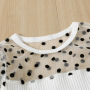 Conyson Casual Kids Girl Clothes Mesh Sweater Leather Pants Outfits Dot Print Long Puff Sleeved Top PU Trousers 2pcs Girls Sets