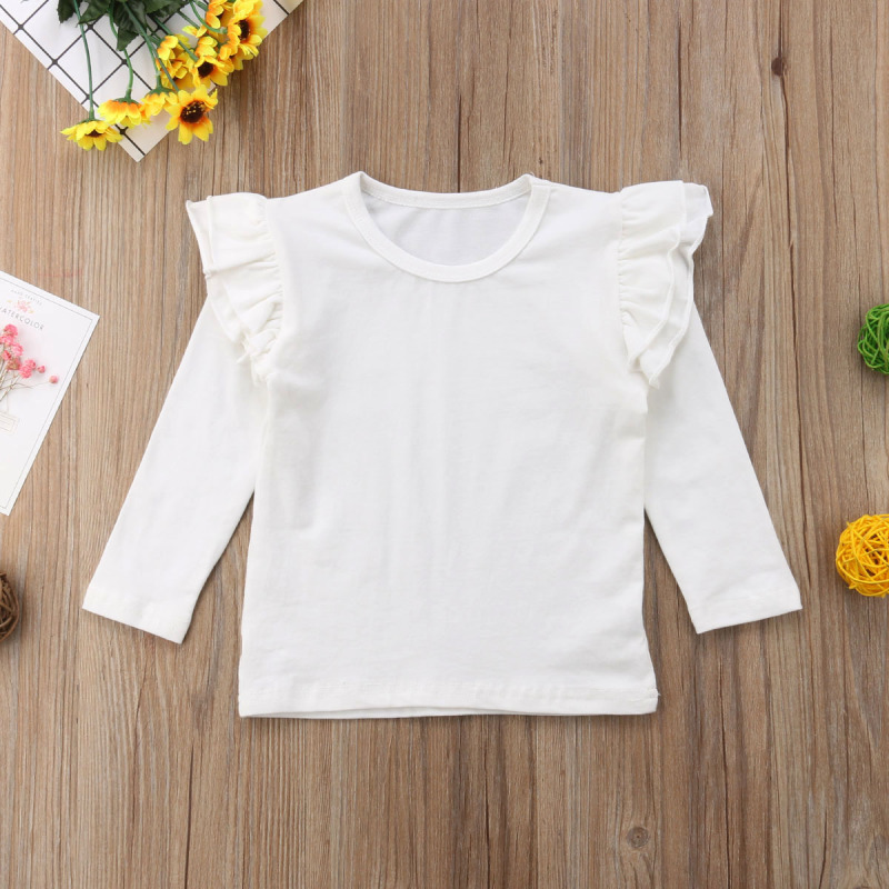 Conyson Wholesale New Toddler Kids Baby Girls Autumn Clothes Tops Long Sleeve Pullover Ruffles Solid Cotton T-Shirts Tops Outfit